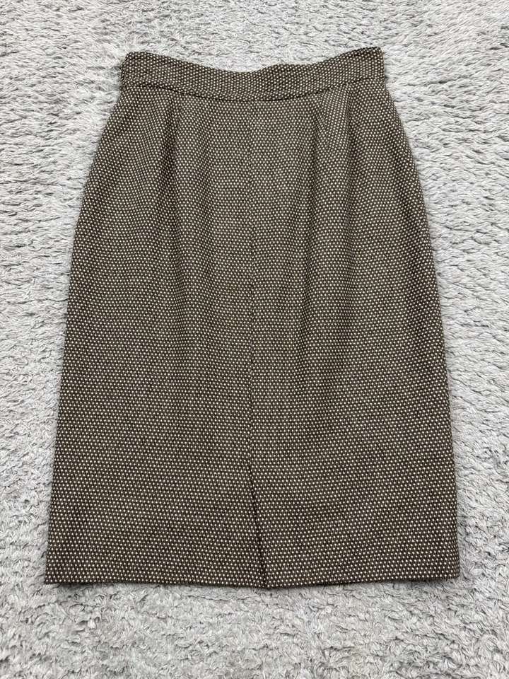 Юбка женская Neiman Marcus 8 коричневая шерстяная геометрический твид миди плиссированный карандаш винтажный - Изображение 2 из 4