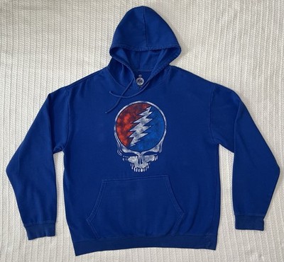 Grateful Dead Hoodie XL 24  X 28  Blue Steal Your Face Pullover Ripple Junction