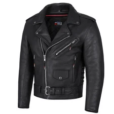 Men ICONIC Motorcycle Premium Natural Buffalo Leather Side Lace Biker Jacket