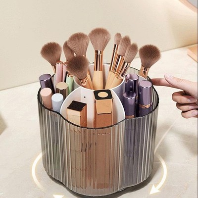 Clear Rotatable Makeup Organizer 6 Slot Lipstick Brush Vanity Storage Caddy