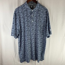 FootJoy FJ Mens XL Golf Polo Shirt Light Blue Floral Short Sleeve Cedar Ridge