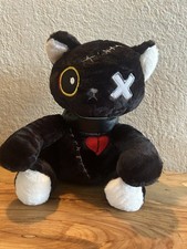 12" Gothic Reborn Black Cat Plush Stuffed Animal Creepy Cute Halloween Emo