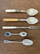 Antique & Vintage Decorative Silver Plate Spoons & Fork Bundle MOP Handles 
