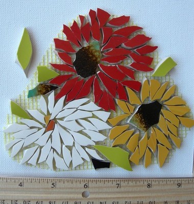 4'' Yellow, Red & White Daisy Tiles For Table Top Mosaic Craft