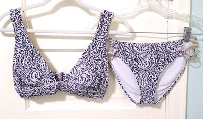 FLASH SALE!! Aerie Swim Bikini SET Top Strappy Bottom Swimsuit Medium Blue White