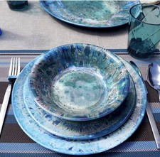 12 Piece Blue Melamine Dinnerware Set Service...