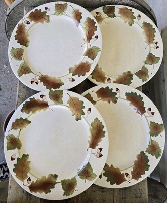 4 Botanica K. I. C Hand Painted Stonemite 11  Dinner Plates Autumn Leaf   Acorn
