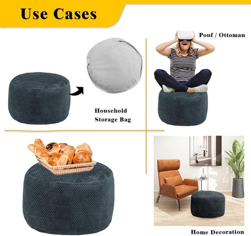 Multi-Functional Dark Gray Pouf Ottoman - Unstuffed Cover for Cozy Storage 20x20 - Picture 12 of 12