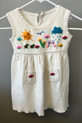 Andanzas Toddler Girls Knit Dress Cream Hand Embroidered Peasant Boho Folk Peru