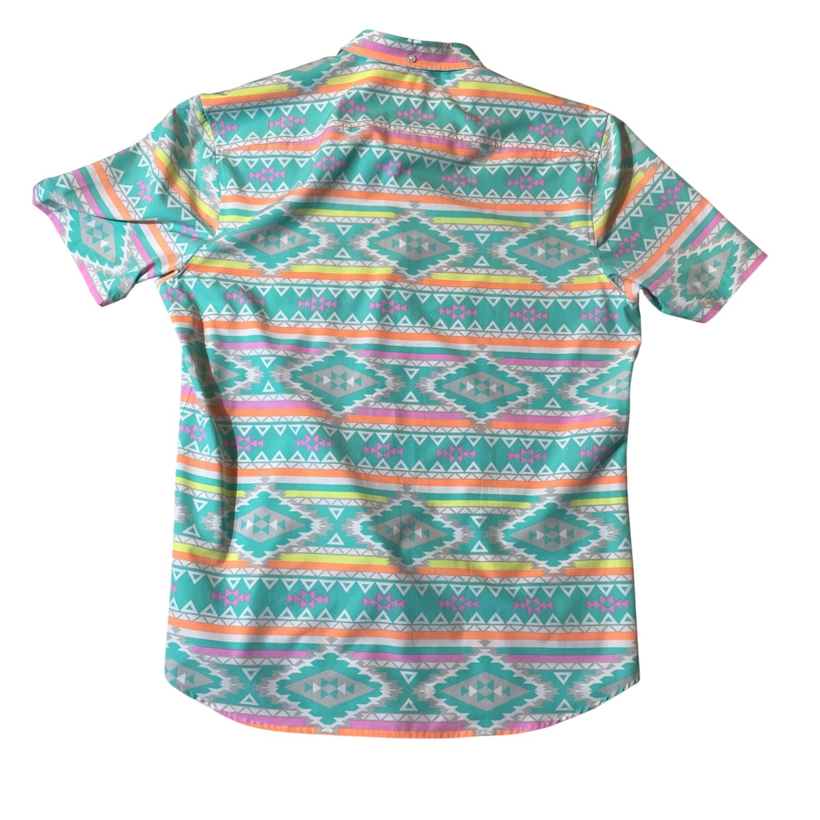 Chubbies Mens Short Sleeve Button Down Shirt Turquoise Aztec Print XXL