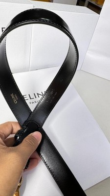 Celine Triomphe Belt 90 Black Leather Gold Tone Buckle  display picture 3