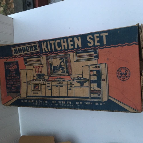 Vintage 1950's Louis Marx Tin Litho Modern Kitchen Pretty Maid Play Set