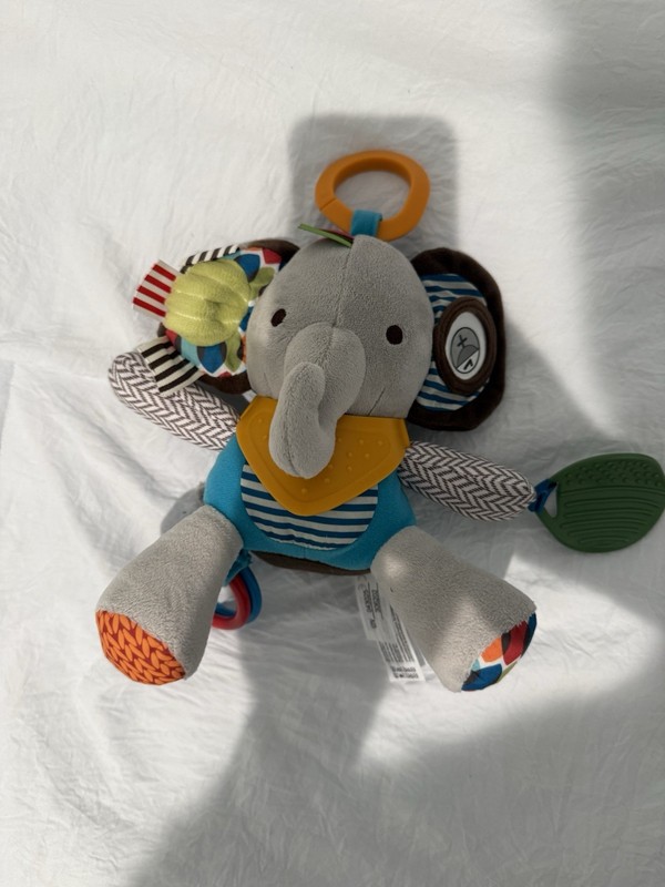 Skip Hop Elephant Plush Baby Activity Toy w/ Teether Rings, Clip & Sensory Tags