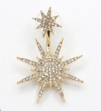 Gold Crystal Rhinestone Big Double Six-pointed Star Party Earrings
