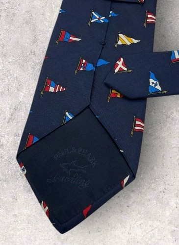 PAUL & SHARK Silk Tie ITALY Navy Flag W:3.8" EUC - Picture 4 of 5