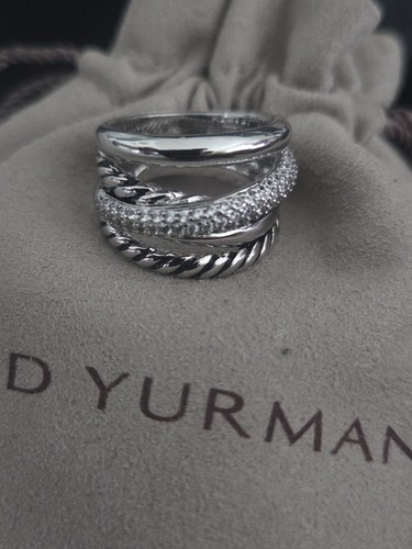 David Yurman Crossover Five Row Ring Sterling Silver Diamonds 17.5mm – US Size 8