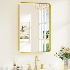 Gold Bathroom Mirrors for Wall 20 x 30 Inch Rounded Rectangle Gold Vanity Mir...