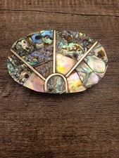 Mother of Pearl Inlay Oval Belt Buckle RARE Vintage