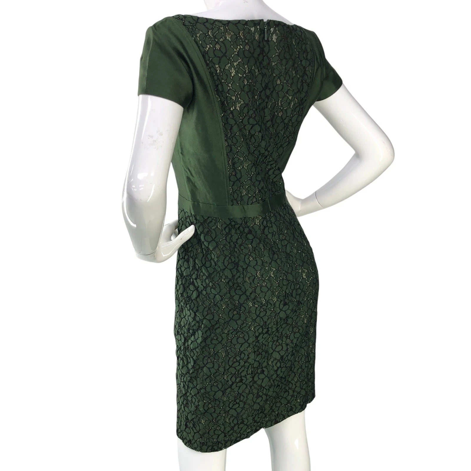 Abito donna Tory Burch taglia 6 mariana pizzo sovrapposizione tubino raso manica verde