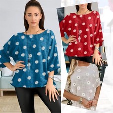 Women's Italian Daisy Print Cotton Summer Necklace Ladies Casual Top One Size