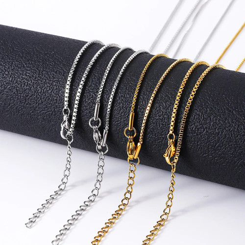 1.2mm Simple Stainless Steel Box Chain Necklace Gold Color Titanium Steel Men - Picture 18 of 26