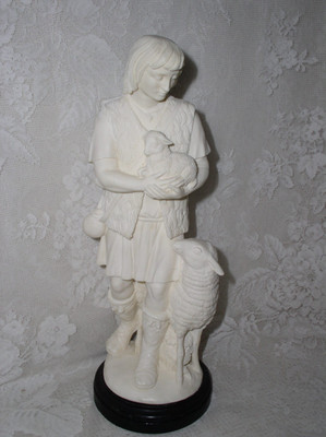 Italian Nativity Shephard 13'' White Alabster Resin Catholic Christian Statue