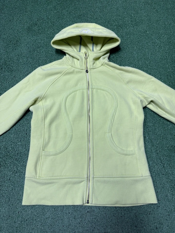 Lululemon Sudadera con Capucha de Buceo Mujer Talla 6 Cremallera Completa Chaqueta Amarillo Neón Agujero para el Pulgar MARCADO Foto 2 de 4