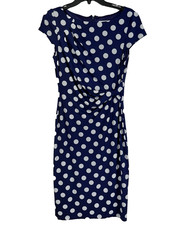 Eliza J Polka Dot Faux Wrap Dress 6 Navy White Classic Coastal Career Events
