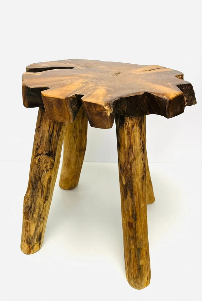Teak Wood Log Round Stool, Live Edge Top, 45cm Height, 130kg Weight Capacity - Image 4 of 4