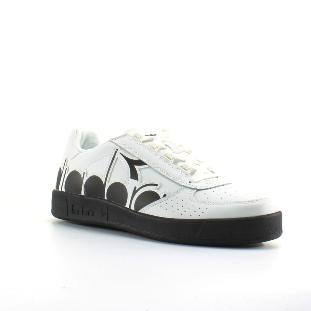 Diadora B Elite Bolder White Black Leather Mens Lace Up Trainers