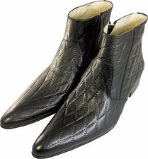 Chelsy - Italian Designer Ankle Boots Genuine Leather Check Pattern Black Mens