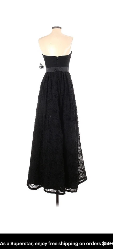 Adrianna Papell Black Pleat Bodice Rosette Black Gown Ballgown Strapless Size 4 - Image 3 of 4