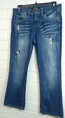 Women's TJC DISTRESSED DISCOLORED JEANS PANTS Size 12 Boot cut Denim Flat Front