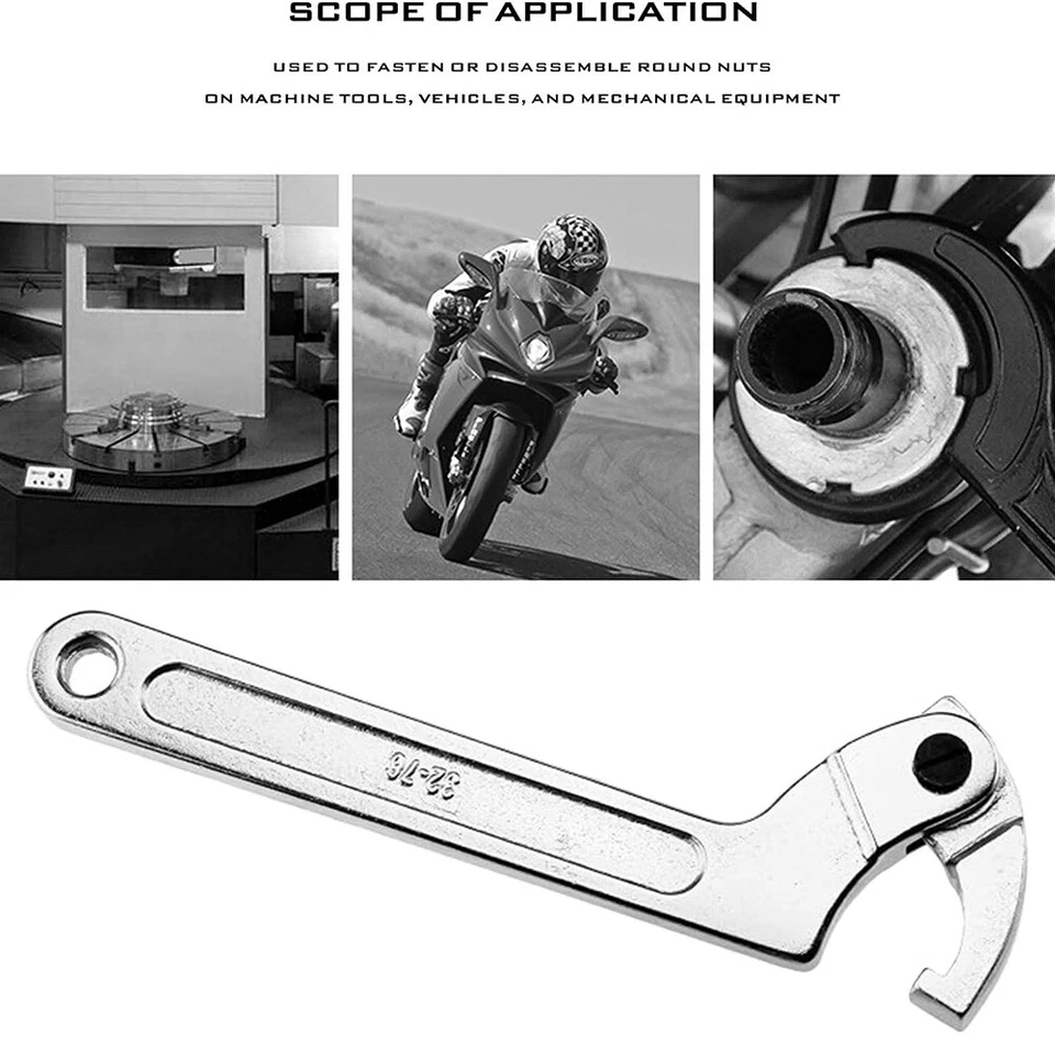 32-76mm Square Eng Adjustable Hook Wrench C Spanner Tool Suspension Motorcycle - Image 4 of 4