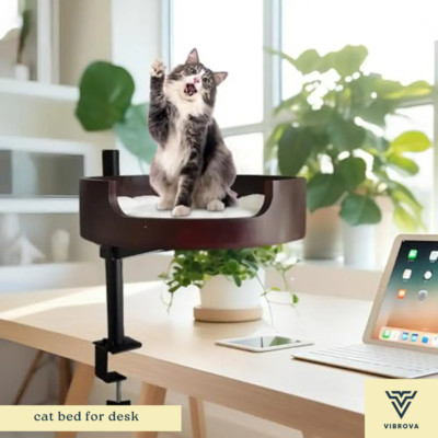 Cat Bed for Desk | Adjustable Wooden Desktop Cat Hammock with Soft Mat Toy Ball