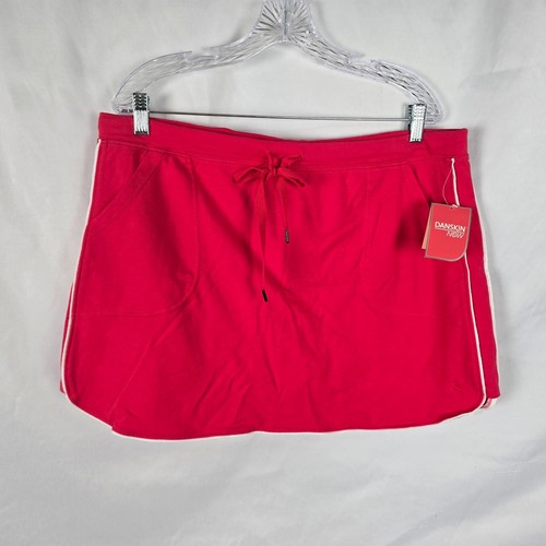 Danskin Now Skort Women's XL Red-Pink Wht Stripe Drawstring Stretch Comfort NWT