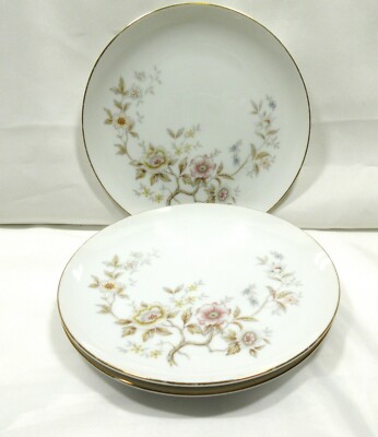 Vintage Valmont China Japan Glendale Bread Plates x3 Multicolor Floral Branch