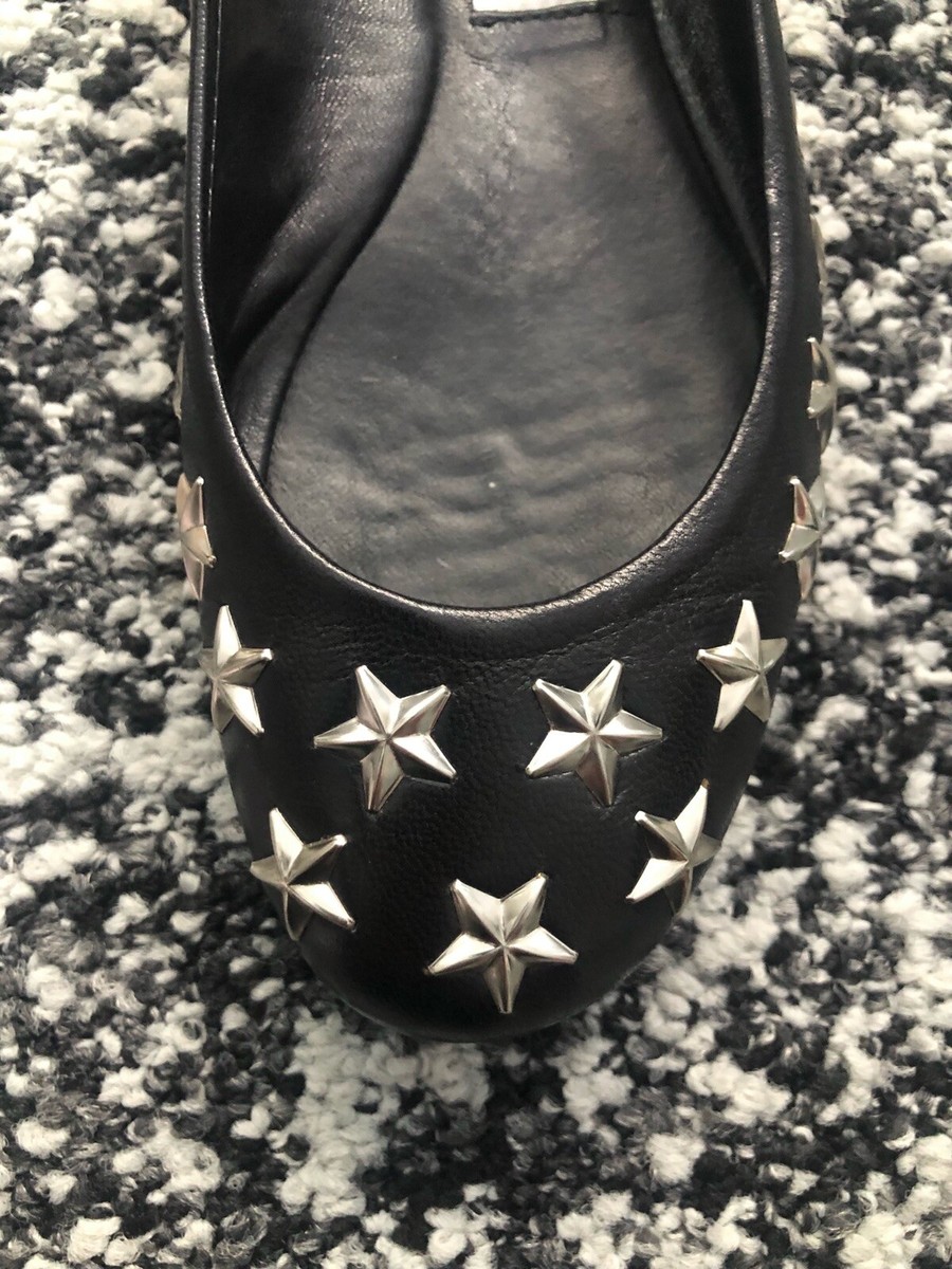 Jimmy Choo Ballet Flat SZ 37 7 6.5 BLK Leather Silver Star Jimmy Choo Ballet Flat SZ 37 7 6.5 BLK Leather Silver Star