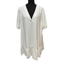 Michael Michael Kors NWT V Neck Shift Dress Size XL White Textured Puff Sleeves