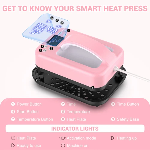 Smart Heat Press Machine Portable Heat Press 7"X5" Easy Press for T-Shirts Home-
