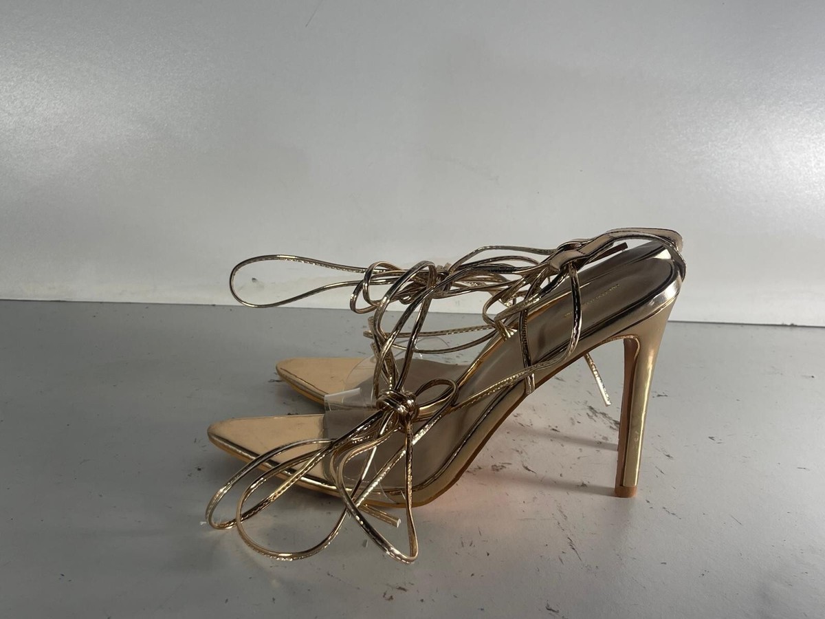 Pretty Little Thing Women's Size 7(40)Gold Strappy High Heels