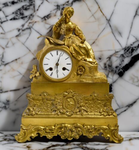Italian Girl with Mandolin French Gilt Bronze Figural Clock 19th century