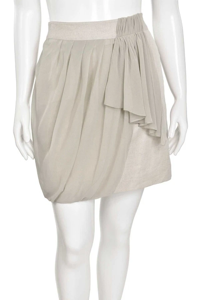 *MARCAÇÃO FINAL!* Mini-saia curta drapeada Yoana Baraschi linho dourado cintilante tamanho 8 - Imagem 3 de 4