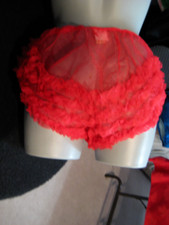 SHEER SISSY RUFFLE FRILLY PANTIES MADE USA medium red