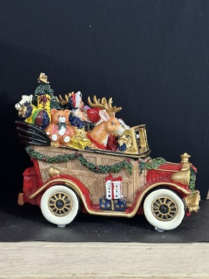VINTAGE FITZ & FLOYD SANTA'S MUSICAL CLASSIC CAR WE WISH YOU A MERRY CHRISTMAS