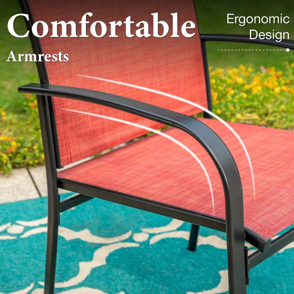 Juego de 4 sillas de comedor de patio al aire libre con respaldo alto de metal para patio jardín Foto 4 de 4