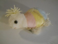 Eden vintage plush stuffed Turtle pink yellow blue "squeaks" toy Rare