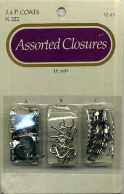 J. & P. Coats N. 322 Assorted Closures 16 Sets