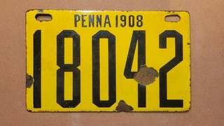 1908 Pennsylvania Porcelain License Plate Original Condition