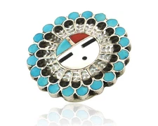 Zuni Tiwa Ring Sterling Silver Gemstone Vintage Signed E & P Quam Size 7.0